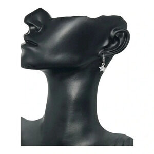 ATI .925 THAILAND‎ STERLING SILVER STUDS HOOPS WITH FAUX DIAMOND STARS DANGLING